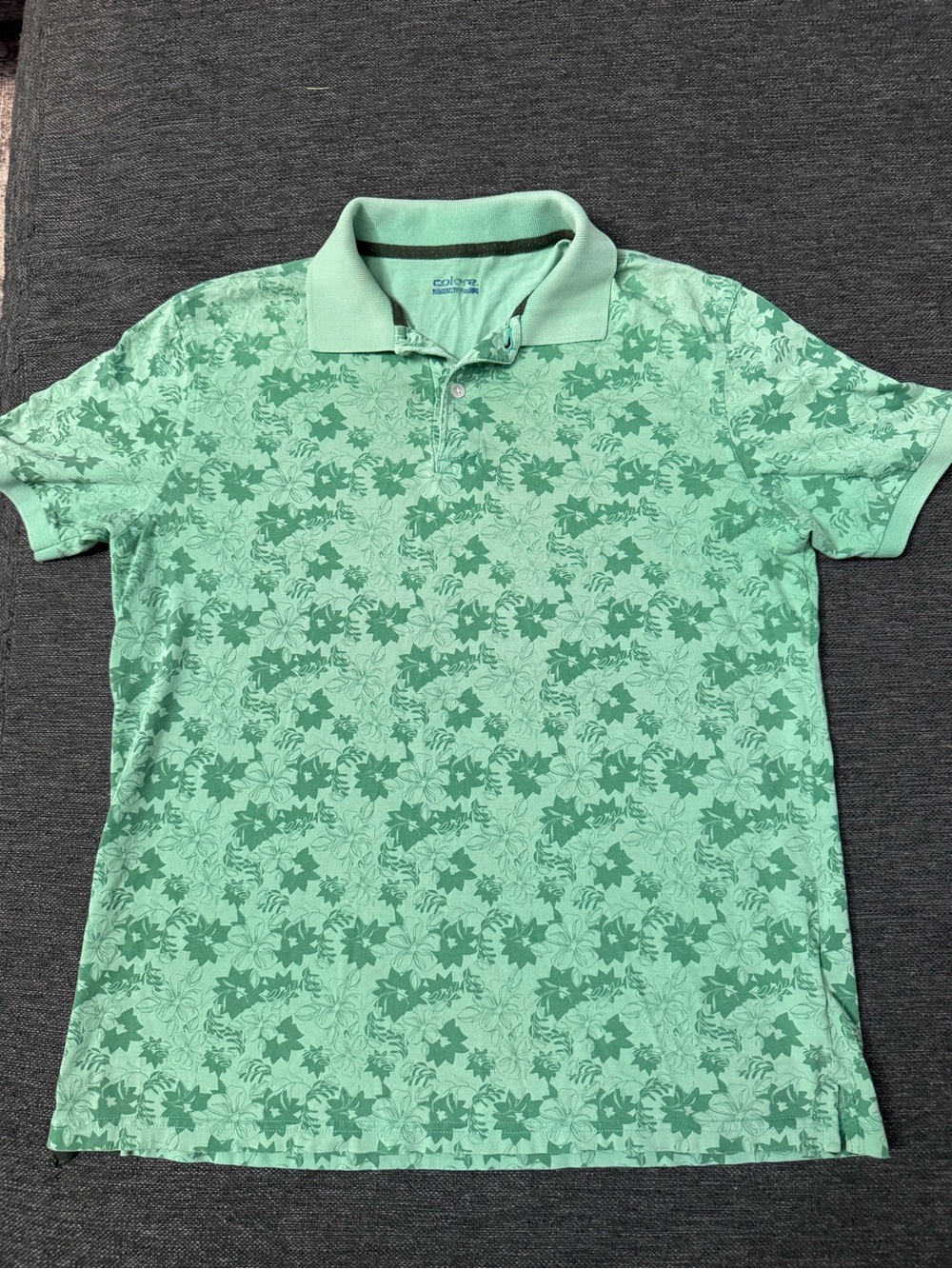 Calore Men’s mint Green Floral Polo Shirt size large unique made in USA.